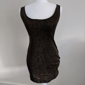 Short Black Gold Mini Dress Open Back XS